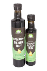HamppuFarmi kallpressad hampfröolja i flaska